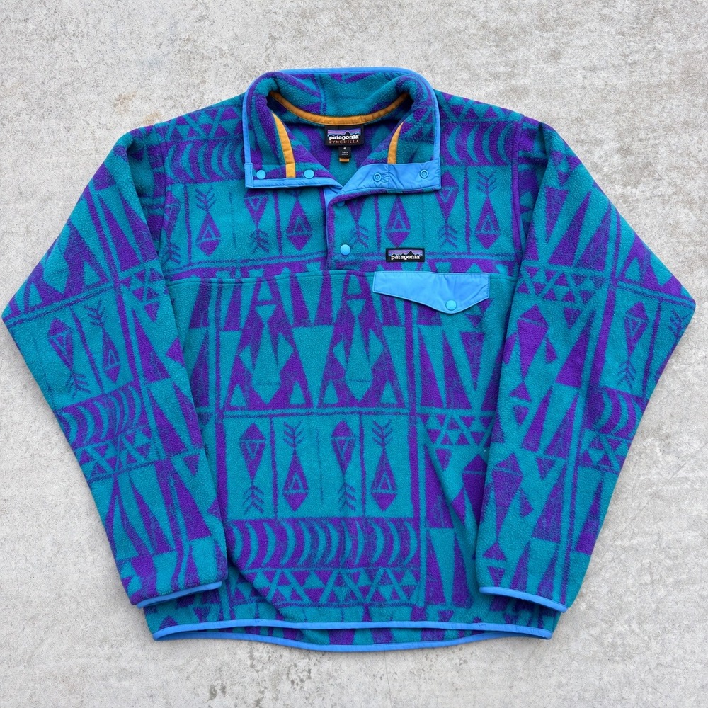 Patagonia Synchilla Snap-T Fleece Pullover Medium Teal Purple Tribal Aztec